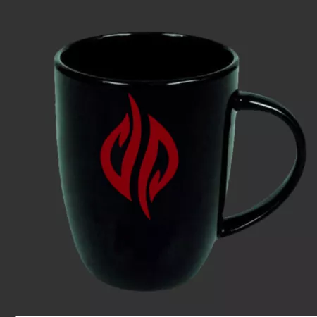 Pyra Kaffetasse in Schwarz mit rotem Logo
