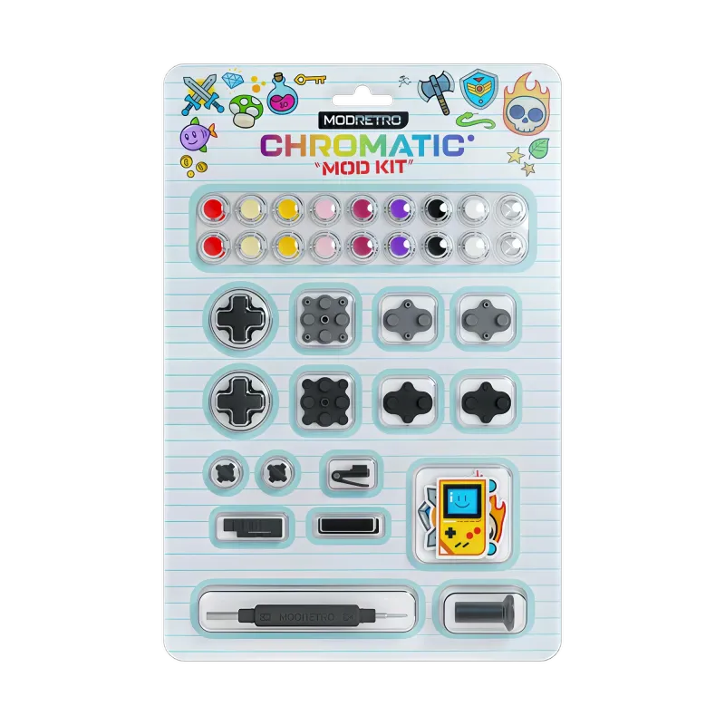 ModRetro Chromatic Mod Kit with tools and buttons